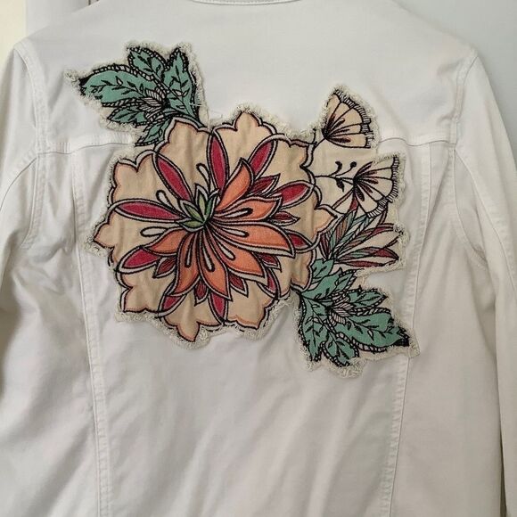 CHICO’S FLORAL DESIGN LONG SLEEVES WHITE WOMAN JACKET SIZE 2/US 14 - Picture 5 of 9